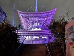 ライトアップされた国宝石山寺多宝塔。