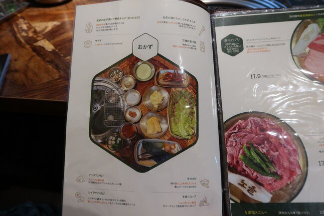 でもお肉もさることながらとても気になっていたのはこの「おかず」と書いたもの<br /><br />熟成キムチ<br />サラダ<br />ネギキムチ<br />三種の漬物<br />アンデスソルト<br />しいたけワサビ<br />生ワサビ<br />ショウガシロップ　　のラインナップ<br />