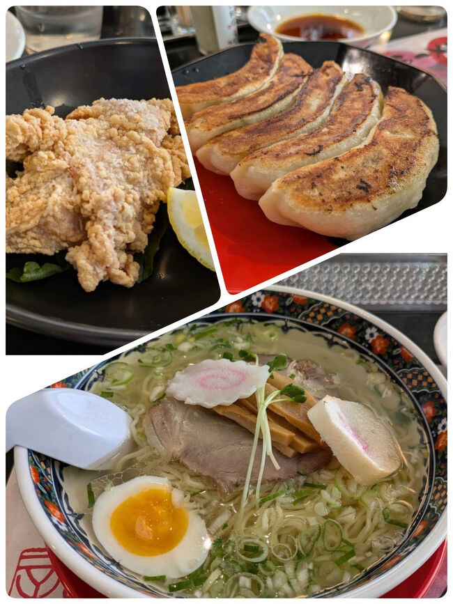ザンギと餃子(思った以上に大きい)、塩ラーメン。<br />地元価格でコスパ良く、味もあっさりして想像通りの美味しさでした。<br />お腹いっぱい～食後の運動に五稜郭公園に行こう！