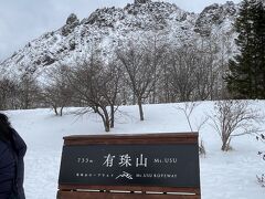 　ボコンと、出っ張っている岩があります。有珠山です。登ったのは初めてです。　木々は雪を纏ってます。