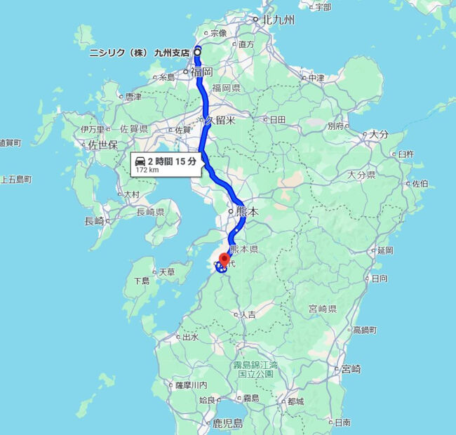 まずは一気に博多から熊本の八代まで高速でショートカット！<br />昨今の熊本はTSMCの影響で渋滞がひどいと聞いたので一般道は避ける、ていうかそもそも予定外のトラブルで時間押してるしな。