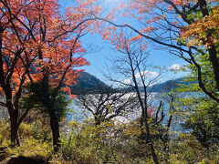 芦ノ湖畔も紅葉が見事でした。海賊船は外国人観光客で賑わっていました。