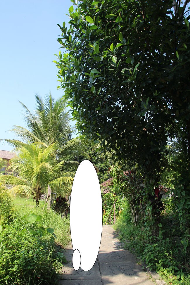  <br />ここもやや長い小道を下っていきます。<br /><br /> <br /><br />なお、昨日の王宮にしても、ここイエ・プルにしても、車をチャーターして市内を回る場合は駐車場が問題。<br /><br />激しい渋滞のバリでは駐車場も未整備。　<br /><br />王宮の場合は数百ｍ離れたところにある駐車場に。　<br /><br />イエ・プルではたまたま契約駐車場に空きがあったので、許可を得てそこに。