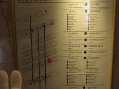 ということで出かけます( ｀ー´)ノ。
私たちの部屋は８デッキ。
エレベーターに乗って…、