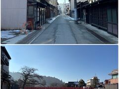 次に陣屋朝市にも行ってみます

昨晩ライトアップされていた赤い橋（中橋）を通って行きます