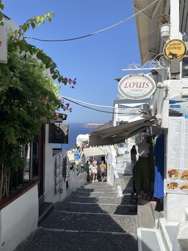 路地の両脇に観光客向けのレストランやお土産屋さんがびっしり並んでいて、人も多くイアの街とは違う雰囲気です。