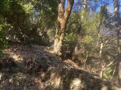 今回は男坂から登ります。
結構な急登。
急な石積みの階段と岩場がしばらく続きます。