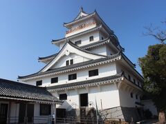 唐津城です。続日本100名城の第185城で、天守はコンクリート造の模擬天守です。

100円のエレベーターで昇ってきました。