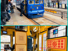 16:20 吉宗（よっそう）に電車で向かいます♪
長崎駅前~観光通

ちょうどラッキーな事に　レトロな車両が来てくれました(^^)
車内は、電球　吊り革　壁絵でレトロな雰囲気を醸し出しています♪