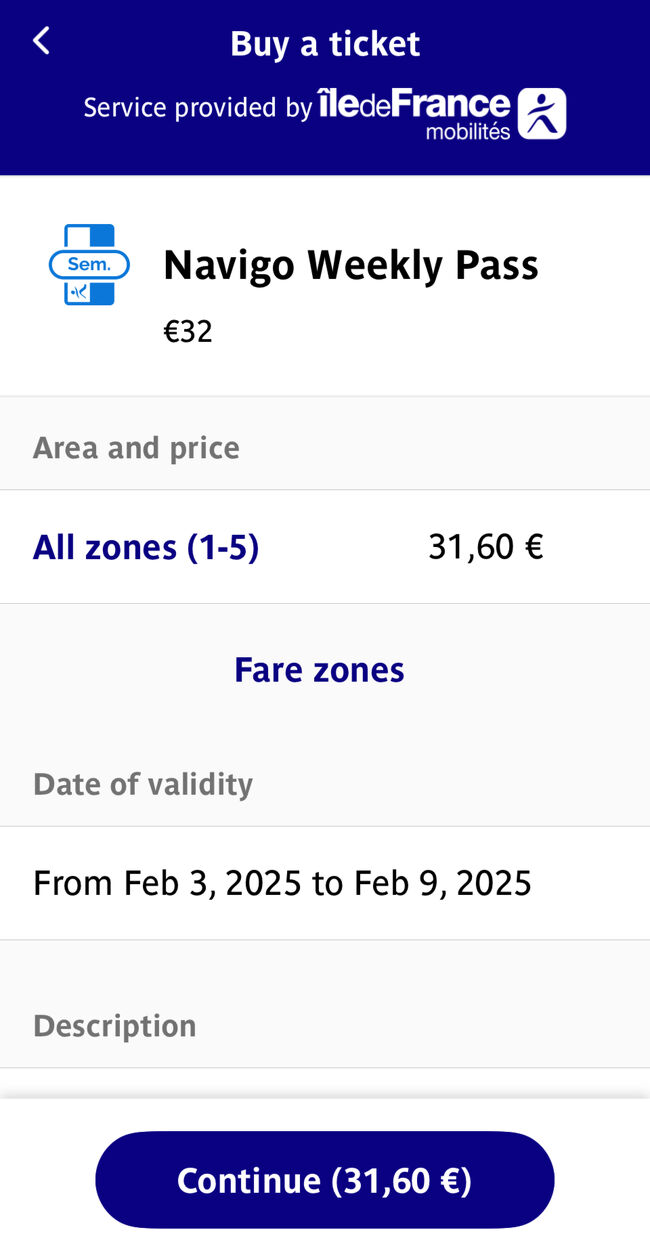 1週間を選択　<br />31.6ユーロ