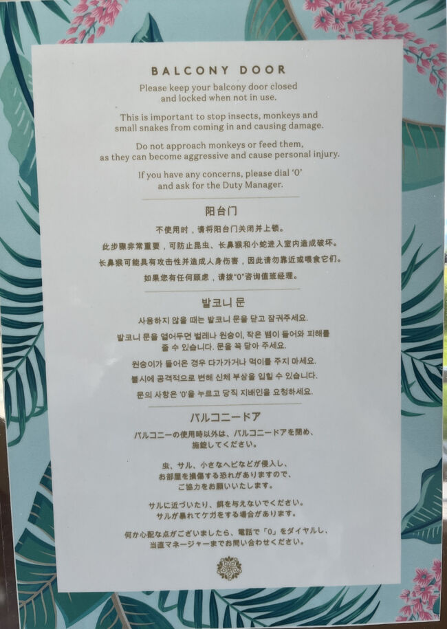 　バルコニーのドアは、施錠して。<br />猿が入るかもしれないから。ちゃんと日本語表示。