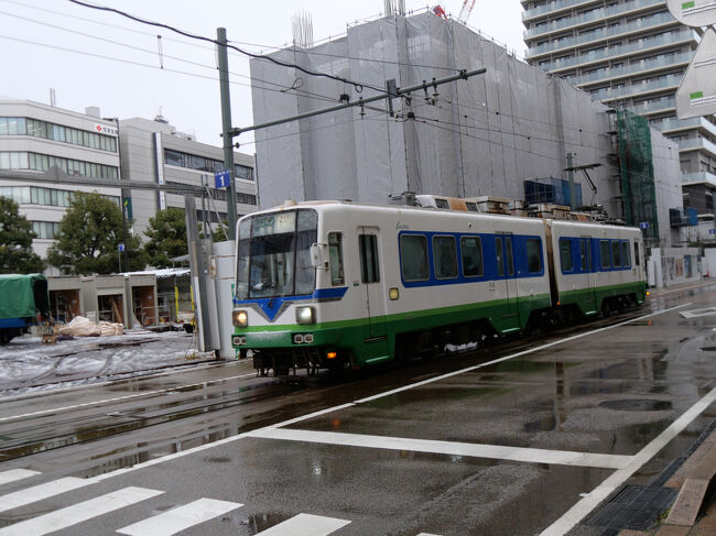 横を通過する福井鉄道の電車。