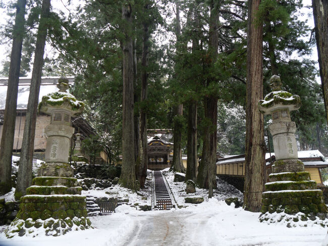 奥に見える唐門に向かいます。<br /><br />唐門へと続く石段の両脇には杉の大木が聳え、荘厳な雰囲気を醸し出しています。<br />