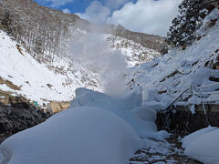 渋の地獄谷噴泉。
間欠泉ではなく、ずっと噴出しているですって～