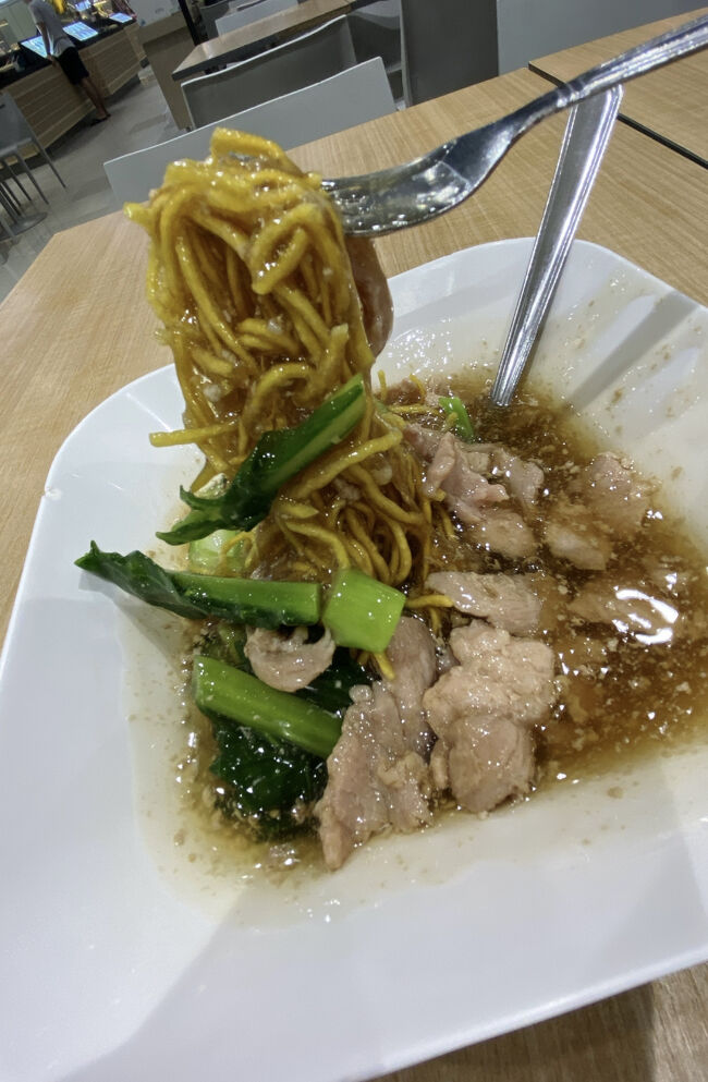 カリカリに揚げたバミーが入っていますが、やはり作り置きだったので少しヘニャっとなってました笑<br /><br />注文したその場でカリカリに揚げて作ってくれる専門店にも行きたかったのですが結局行けなかったので、とりあえずここで食べられて良かったかな笑