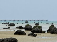 伊良部島と下地島の間にある佐和田の浜。
干潮だったので大きな岩が転がっている様子が良く分かりますが、これは津波の跡ですよ。
画像奥に滑走路の進入灯が写っていますが、次に向かおうとしていたのが下地島空港の人気スポット『RW17エンド』。
そこから、飛行機の離着陸を見るつもりでした。