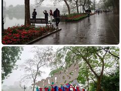 雨は上がりましたが、ホアンキエム湖は霧で何も見えませんでした…