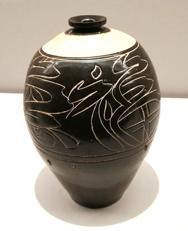 松代焼　褐釉黒彩壺　明治時代頃 松代焼 褐釉黒彩壺 明治時代頃