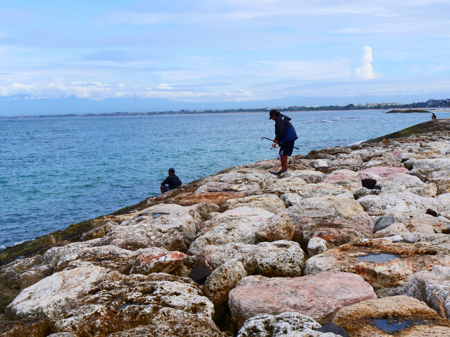 魚釣りをする人がいます。