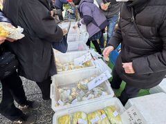 駐車場が混むといけないので、勝浦には8時頃に到着し、一番近い駐車場は既に満車だったので、塩田病院の駐車場に車を停め、まずは朝市を見学します。