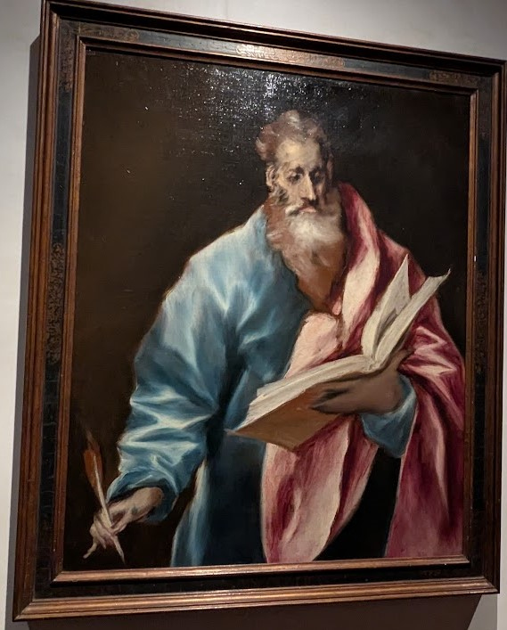 グレコ1614　ｘ「使徒マタイ」トレド，グレコ美術館所蔵<br />＃2025年トレド旅行時にエル・グレコ美術館を訪問した<br />＊アトリビュートは書物、ペン。有名なカラヴァッジオの「聖マタイの召命」は、キリストがカペナウムの収税人マタイを使徒として召命するシーンです。