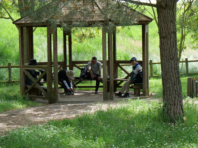 屋根のある場所で休憩