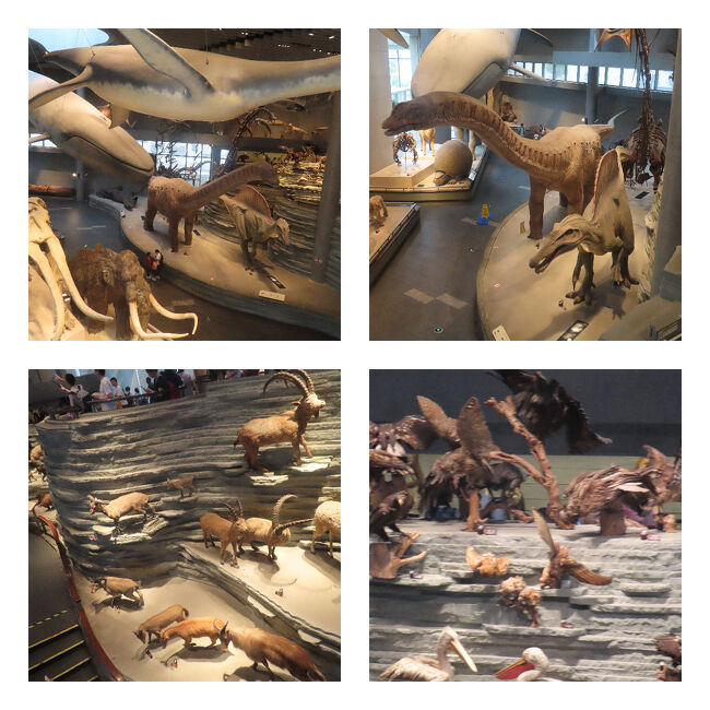 巨大な模型が所狭しと。多くの観客がその迫力に見とれていました。表紙写真に使っているプレシオサウルスは大迫力ながら、妙に可愛い。