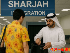 ドーハから約１時間でシャルジャ空港に到着しましたが、入国手続き後に手荷物検査…