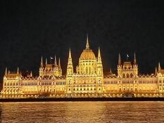 ライトアップされた国会議事堂。乗船中はライトアップされなかったが、下船してからバスの運転手さんがサービスでこのフォトスポットまで遠回りしてくれた