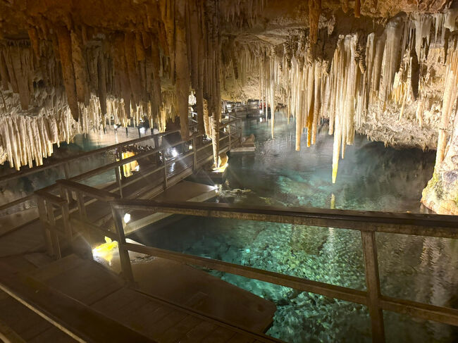 ボールを追う余り暗い洞窟から海に出たようにこの先は海と繋がってる様です。<br />それにしても当時は真っ暗で怖かった事でしょうね。<br />地下湖をよく見ると携帯が幾つか落ちていました。<br />年に1度落とし物等を引き上げてるそうです。<br />