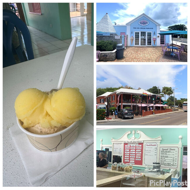 バス道に戻りました。<br />Bailey's Bay Ice Cream Parlour <br />美味しそうなアイスクリーム屋さんがありました。<br />レモンのソルベとラムレーズンを頂きました。<br /><br />The Swizzle Inn Pub and Restaurant <br />アイス屋さんの前にもよく流行ってるお店があり軽食も美味しそうでした。<br />ホテル内のレストランしかないと思ってましたがここなら近いのでホテルから食べに来れたなぁ。