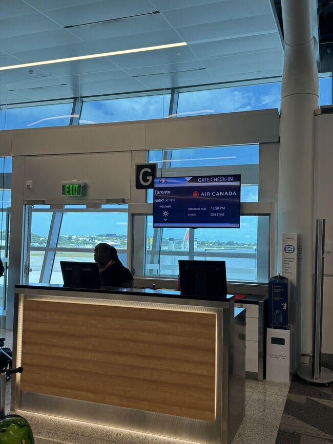 12時50分発トロント行き<br />カナダでは時刻が1時間戻るので到着は14時55分の予定ですが実質3時間のフライトです。<br />出発も少し遅れていました。<br />今回、定刻の出発はありません。<br />海外の飛行機は搭乗も早く日系のイメージでいたら乗り遅れると1年ぐらい前の旅行記に書いた記憶があるけど今回は・・・・