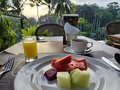 おはようございます。
今日はテラス側をゲット。
新鮮なフルーツがおいしい。メロンは日本の方がおいしいと思う。