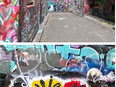 【ストリートアート】
フリンダースストリート駅のすぐ北に、ストリートアートのある通りがあります。
ホイザーレーンHosier Ln

絵描き中を見られました。ストリートアーティストは職業なのかしら？