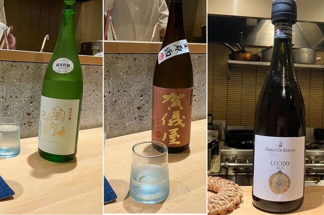 今日のお酒たち<br />萬坊 純米吟醸、賀儀屋 生原酒、ルーチド マルコ デ バルトリを、すべてグラスで。<br />好みを伝えただけで、あとは丸投げで店主に選んでいただきました。<br />しゃく味噌に夢中になりすぎて、日本酒は細かいことは覚えていません。<br />ワインはイタリアのシチリア産の白ワインでさっぱりとした飲みやすい系。これを酒販店で見つけたら買うと思います。和食を邪魔しない、バランスが取れていて満足度の高いワインでした。<br />あと生ビール2杯。<br />飲みすぎや。