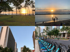 SCのフードコートでゆっくりと食事をしているとSMSに「お部屋が出来ました」通知が！Now your room is prepared.
Foodlandでドリンク類を少し買い出してから、投宿地Laggon Towerに取って返す
まだ正午を過ぎたばかりでの超早めの部屋アサイン、有難い

無事に入室完了後、嫁と腹ごなしがてらのランに行く事に
珍しくHawaii到着初日の夕暮れランの風情になった
Sunset映えだったな、オレンジ色の空と海も良いものだ