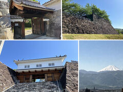 県庁舎を通り抜け、舞鶴城公園に来ました。

こちらは、日本百名城の一つの甲府城跡です。
甲府城は武田氏滅亡後、16世紀末に築城され、かつては20ha程の広大な城郭でしたが、現在は城跡の一部が「舞鶴城公園」として開放されています。

附近の山々の峰の向こうに、富士山がひょっこり顔をのぞかせていました。
公園から見える富士山は「関東の富士見百景」にも認定されているそうです。