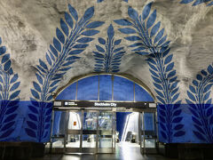 ホームに降り立つと、洞窟のような大空間に蔦のようなデザインが描かれた青と白の空間が広がっていました。