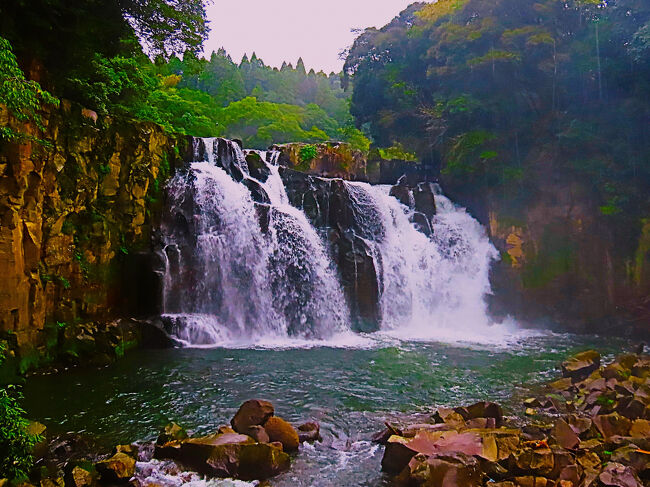 宮崎残暑16 関之尾滝（幅40m/落差18m）小雨の大滝 ☆溶結凝灰岩