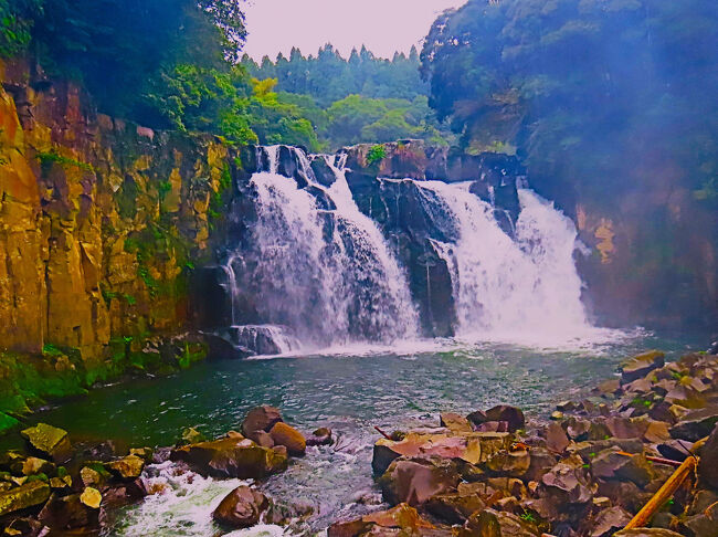 宮崎残暑16 関之尾滝（幅40m/落差18m）小雨の大滝 ☆溶結凝灰岩