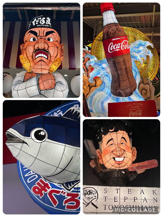 これもあれも「ねぶた」看板。<br />上を見上げて歩くだけで、食事をしなくても楽しいフードコート。