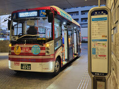 ホテル出発の5，6分前にホテルの車寄せに行ったら既にバスが停車していた。
京都駅南側のザ･サウザンド京都まで直行。
梅小路駅の路線バス停留所はホテルから徒歩2分くらいの場所だが、京都のバスに慣れていない方にはステーションループバスは結構強い味方かもしれない。