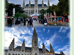 ウィーン市庁舎前の広場にはキッチンカーがいくつか出ていて、なんでもない平日の夕方ですがそれなりに人がいました。

この時、カーディガンを脱いで斜めがけバッグのストラップにかけていたのを落としたのですが、気づいてない私に近くで食事をしていたファミリーが「落としたよ～！」ってたぶんドイツ語で教えてくれました(｡･人･｡)ｱﾘｶﾞﾄｰ!

言葉はわからなくてもなんとなく通じるものですね♪

奥にはサーカス小屋っぽいものもありましたが、この時は特に何もやってなかったみたい。