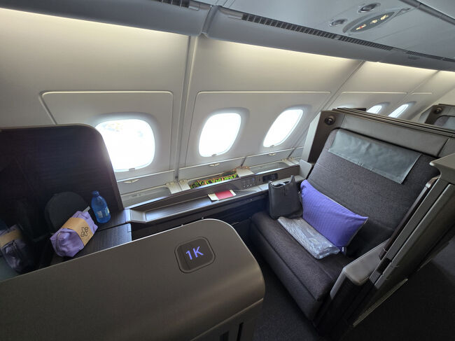 ＜1K＞私の席---前列の右側<br />＜2K＞夫の席<br />並び席ではなく→前後の窓側席を選びました。