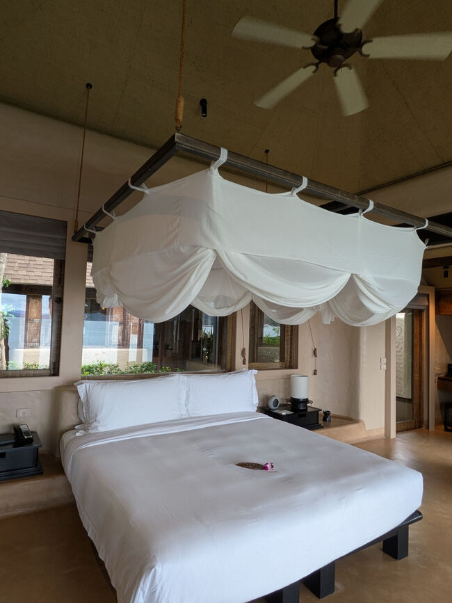 ベッドの奥は中庭