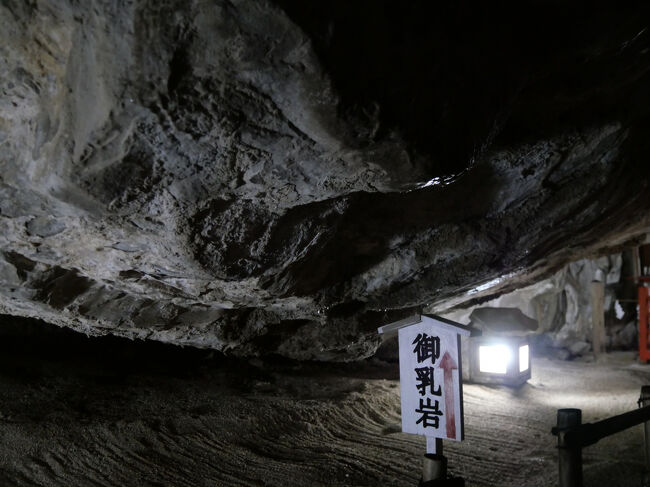 「御乳岩」です。<br />岩から清水がしたたり落ちています。<br /><br />主祭神「鸕鶿草葺不合尊」の母「豊玉姫」が綿津見国（神が住むとされる海底国）へ去る時、育児のために自分の乳房を洞窟の岩に張り付けていき、主祭神はその岩から滴る「お乳水」を母乳代わりにしたという伝説があります。<br /><br />安産や育児を願う人々から信仰されているそうです。