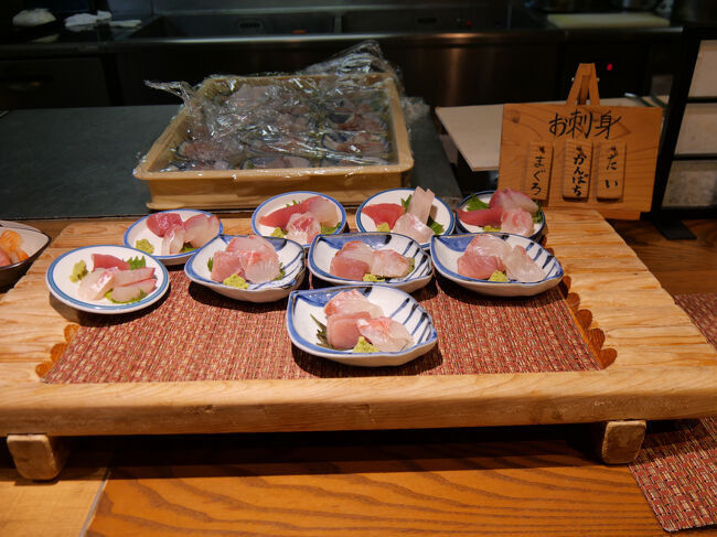 お刺身は、マグロ、カンパチ、タイの三種。