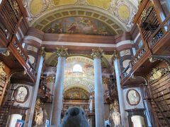 ゴエモン「おお、でもこれは本当に世界一美しいかも。とても見事な図書館だな。」

18世紀前半に造られた建物で、ヨーロッパでは最大のゴシック様式で建てられた図書館だとか。プルンクザールと呼ばれるこの一画だけで1501年から1850年までの書籍が約20万冊も保存されているそうです。

図書館とは言っていますが、実は現在ではプルンクザールでは本を読むことはできず、完全に博物館と化しています。

入館料は一人EUR11（2025年10月現在）。