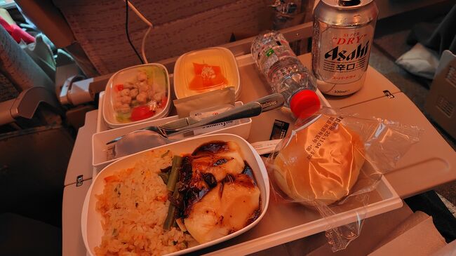 日本時間1時過ぎにディナー<br />魚をチョイス<br />飲み物はスーパードライ一択で