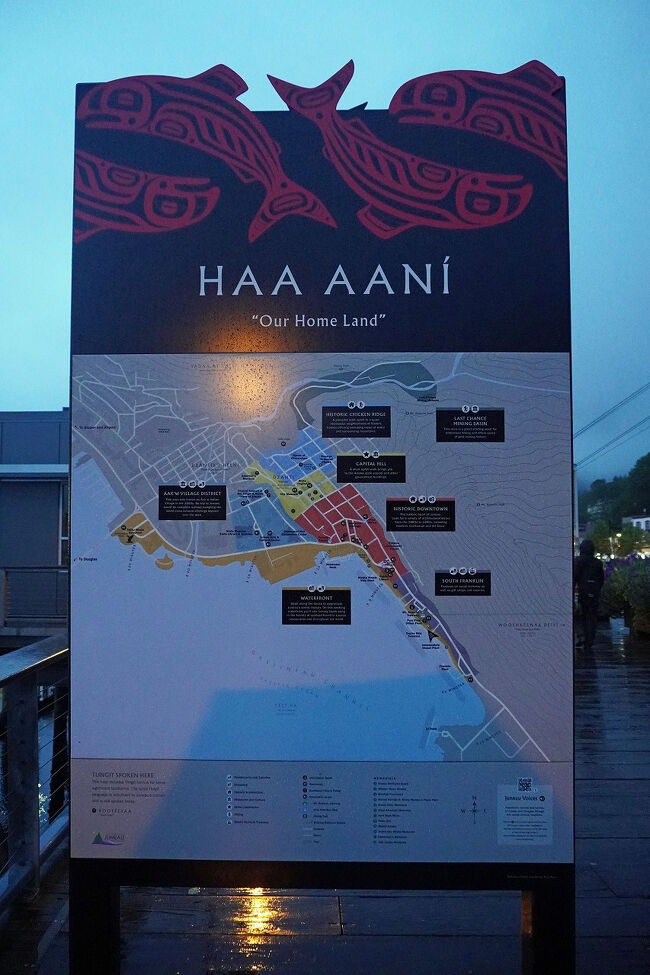 なかなか情報の少ない「ジュノー」の町なので、地図の写真も撮っておきます。プリンセスクルーズの停泊地は一番下の紫色の辺りです。